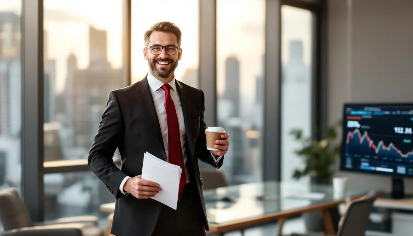 A confident entrepreneur stands with a satisfied expression, holding documents that signify approval for a business line of credit to support their startup operations, highlighting the importance of managing cash flow and securing business financing for future growth. The image conveys a sense of achievement and financial stability, essential for small businesses.