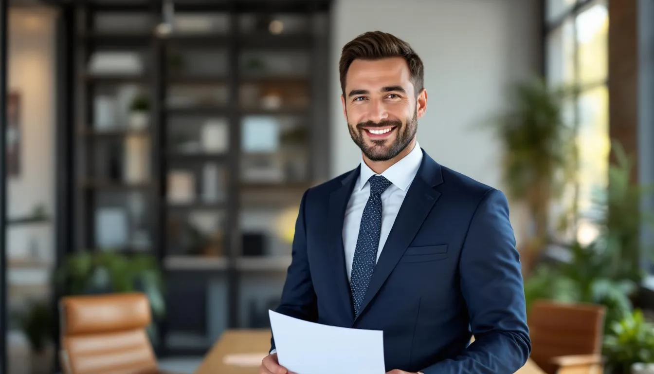 A confident small business owner stands proudly, having successfully secured a high-risk business loan, which will help improve their cash flow and support future growth. The image conveys a sense of achievement in navigating the challenges of high-risk business financing.