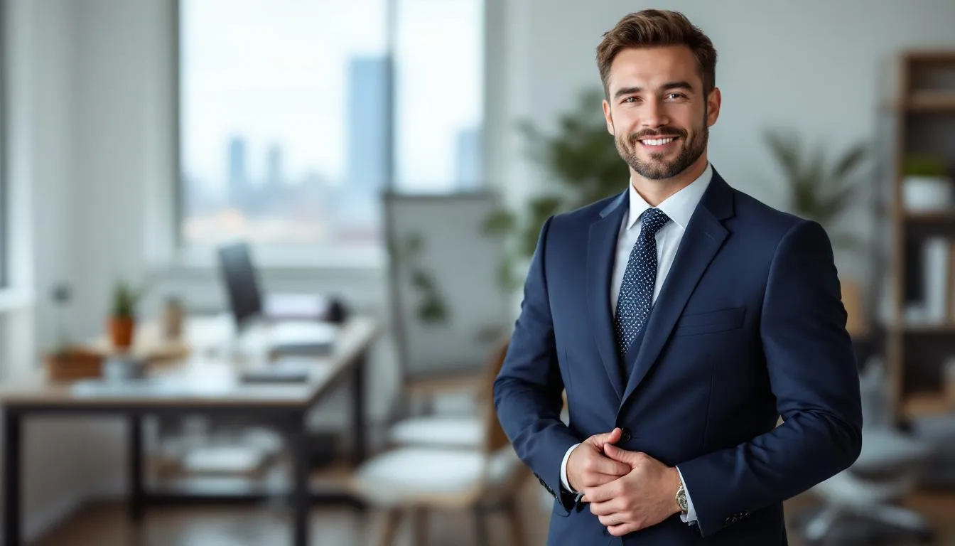 A confident small business owner stands proudly in their office, showcasing the success achieved through invoice factoring. This image captures the essence of improved cash flow and financial stability, highlighting the benefits of factoring services in managing slow payments and outstanding invoices.