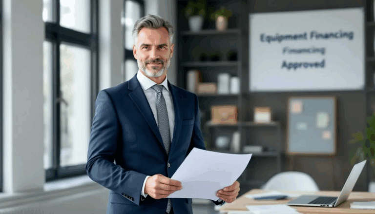 Bad Credit Equipment Finance - A confident small business owner stands proudly next to their new equipment purchase, symbolizing success achieved through equipment financing despite having bad credit. The image reflects the potential of bad credit equipment financing to empower small businesses and enhance their operations.