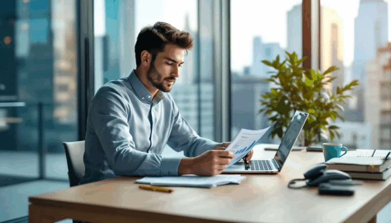SBA Loans for Startups - An entrepreneur is seated at a desk, intently reviewing various options for SBA loans for startups, surrounded by financial documents that include financial projections and cash flow analyses. The atmosphere suggests a focus on securing funding for their new business, as they consider eligibility requirements and loan terms from different lenders.